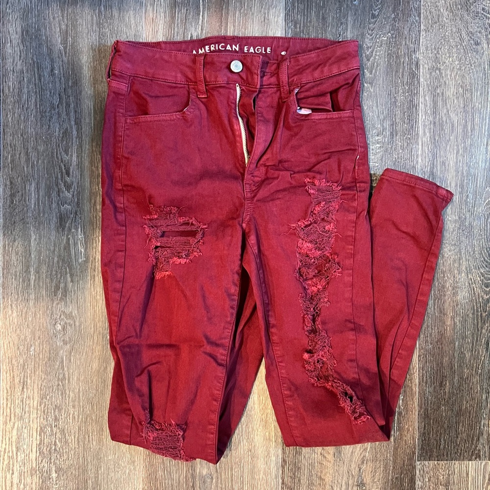 American Eagle Outfitters Red Skinny Distressed Jeans